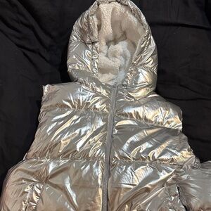 Silver Puffer Vest with Hood